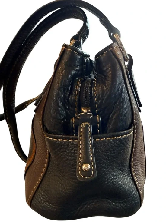 Fossil Vintage Brown Black Striped Leather Shoulder Bag Y2K Patchwork Purse - Picture 6 of 10